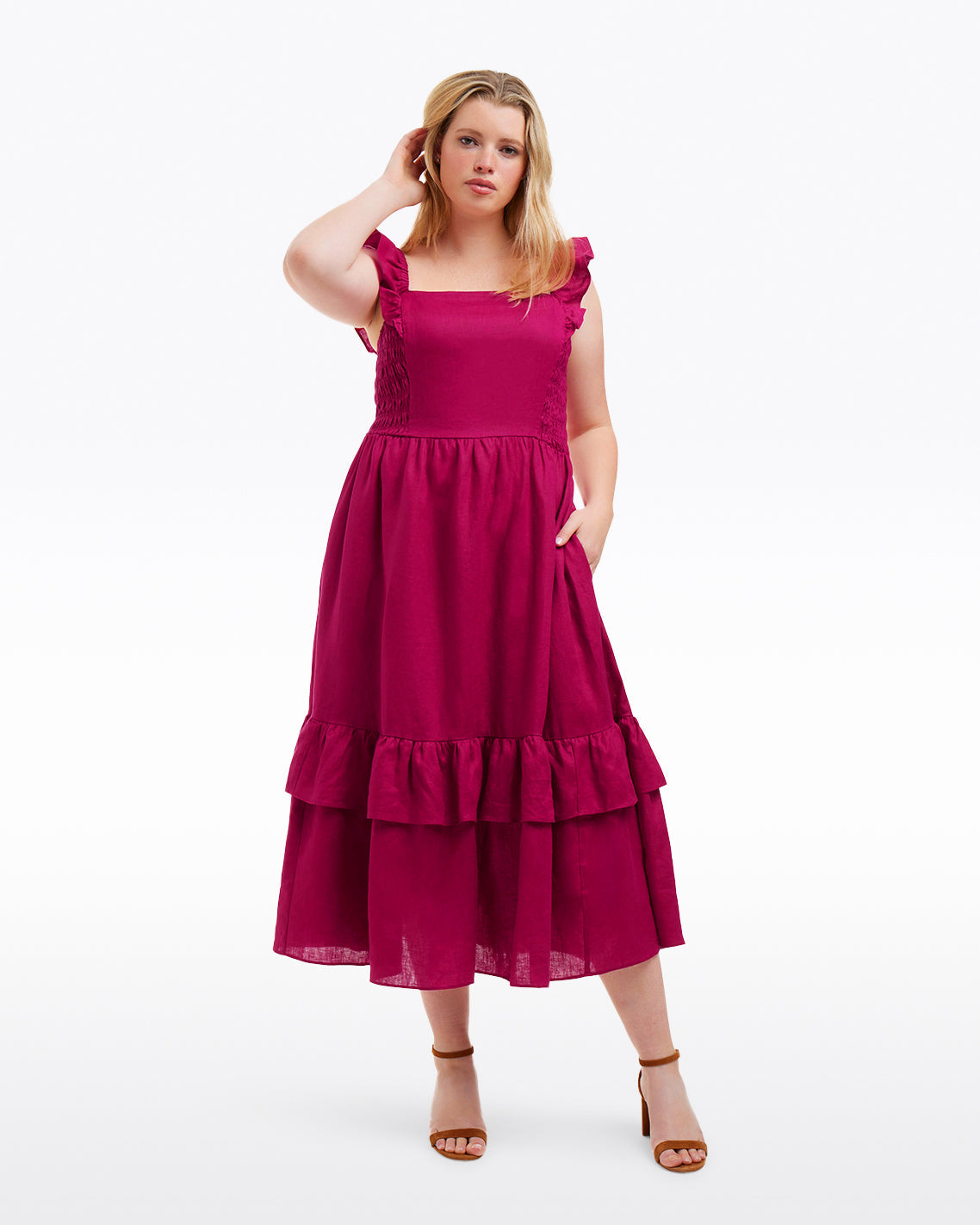 Carrie Midi Dress in Raspberry Pink