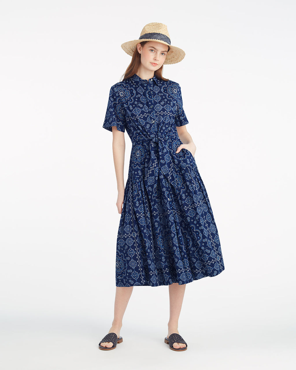 Riley Midi Shirtdress in Bandana Blue