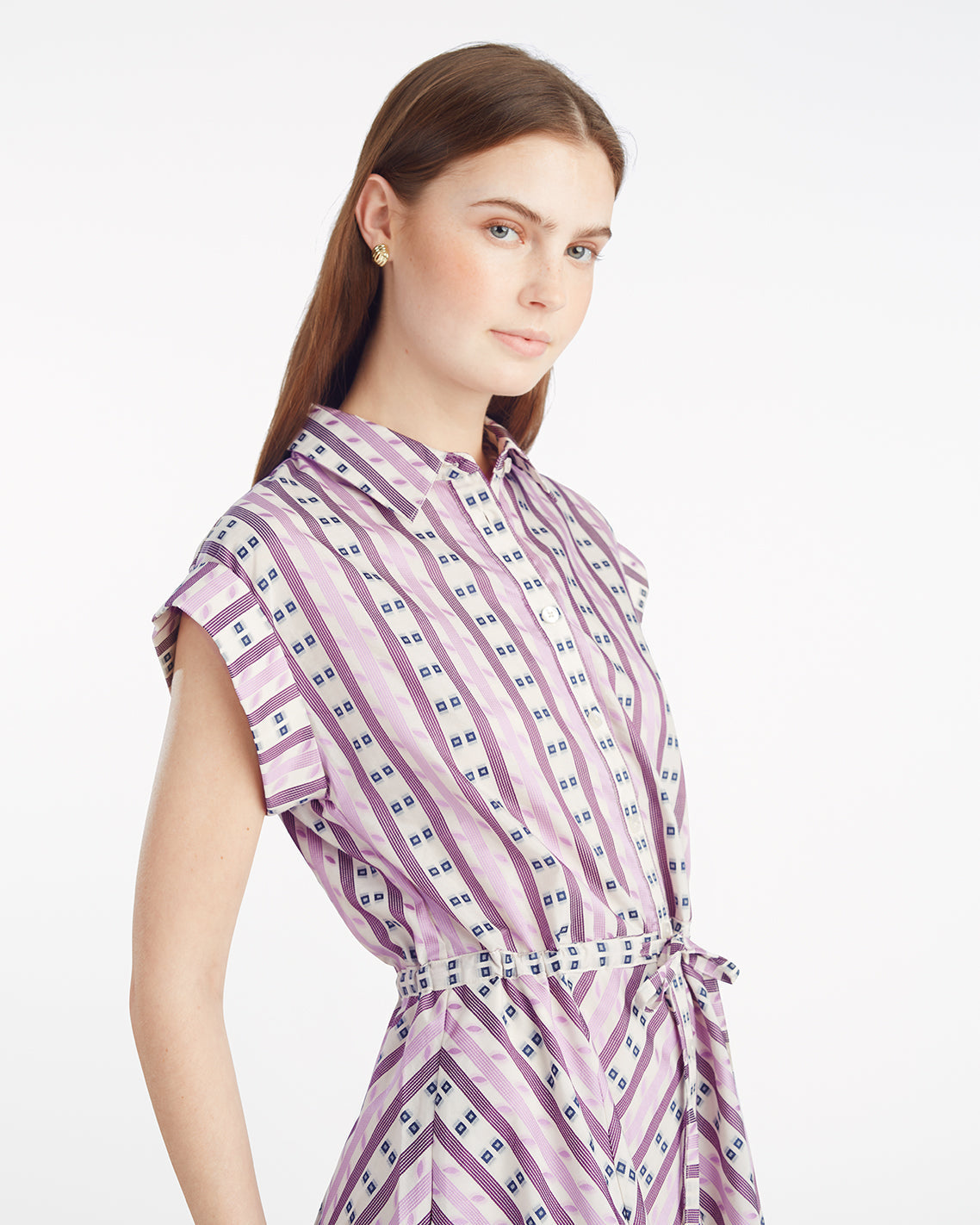 Phoebe Mini Shirtdress in Dotted Stripes Jacquard