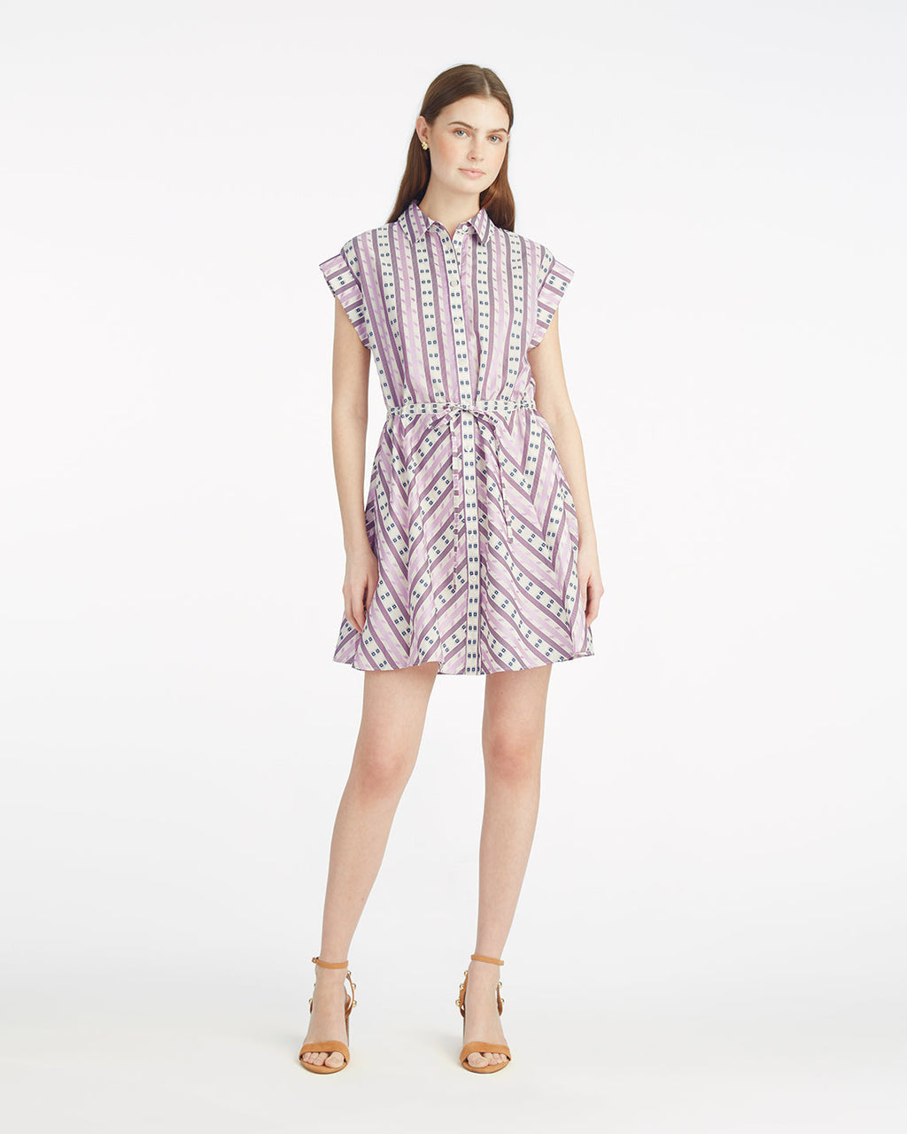 Phoebe Mini Shirtdress in Dotted Stripes Jacquard