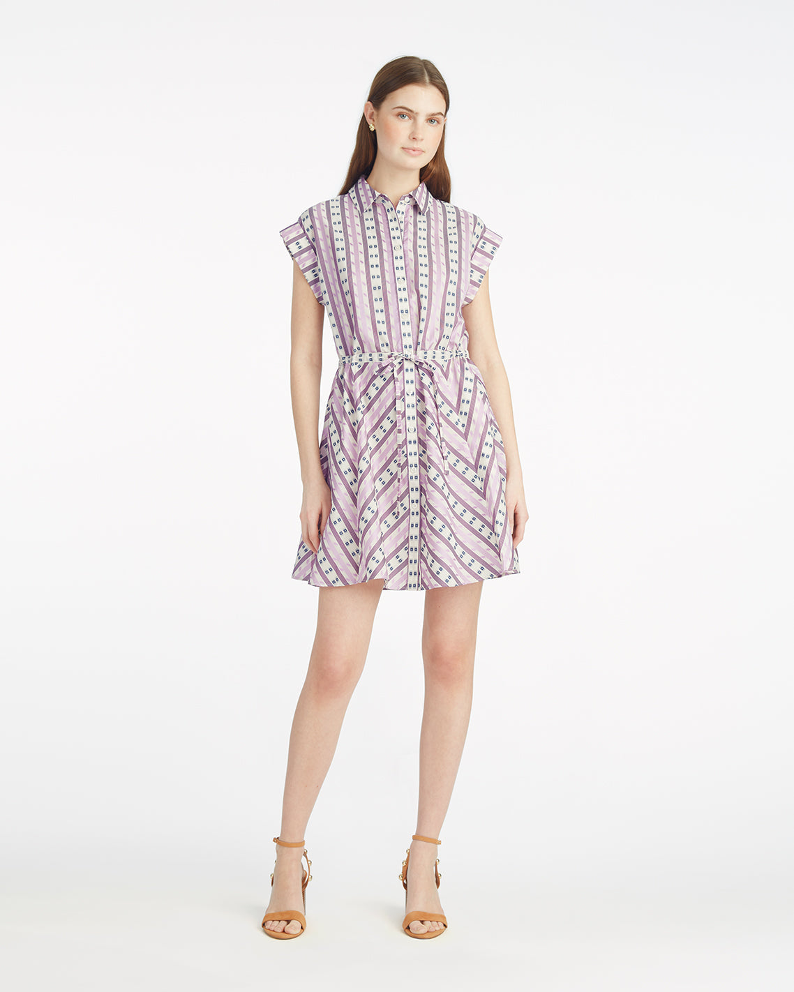 Phoebe Mini Shirtdress in Dotted Stripes Jacquard