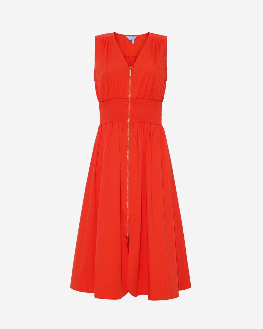 Amber Sleeveless Smocked Waist Midi Dress in Stretch Poplin