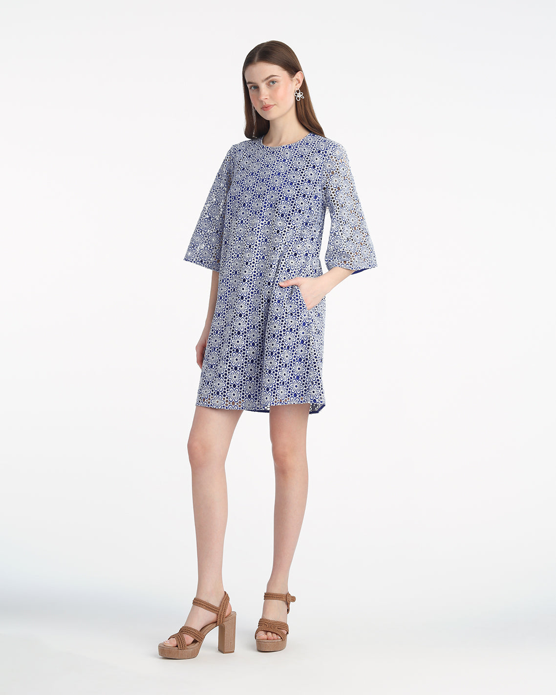 Carolyn Bell Sleeve Mini Dress in Daisy Lace