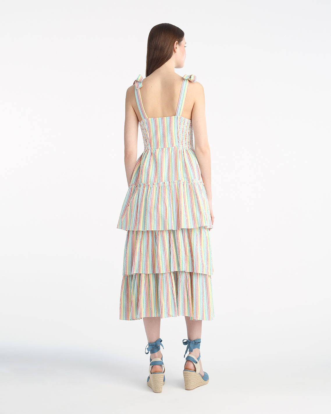Taylor Tiered Midi Dress in Rainbow Stripes