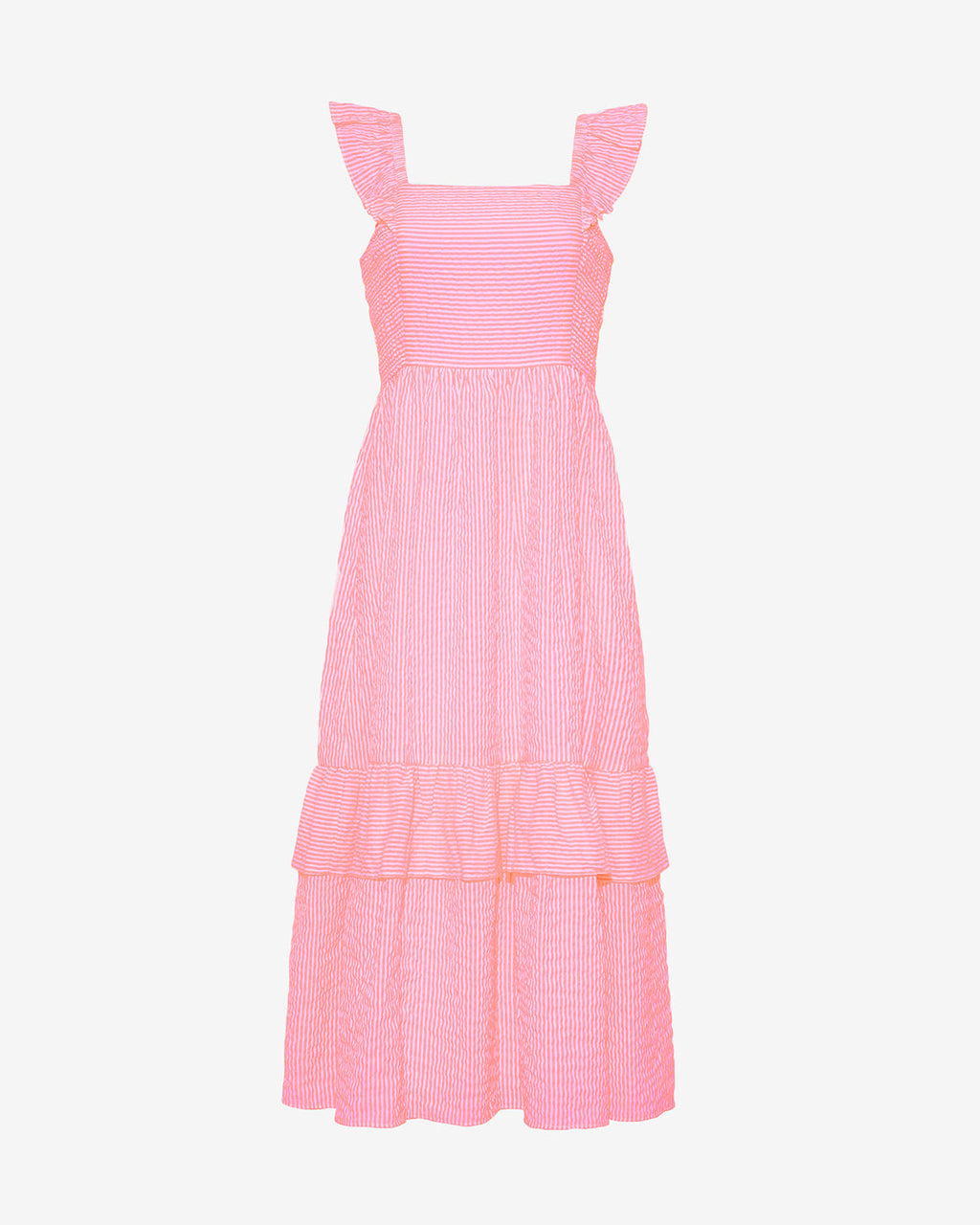 Carrie Midi Dress in Pink Seersucker