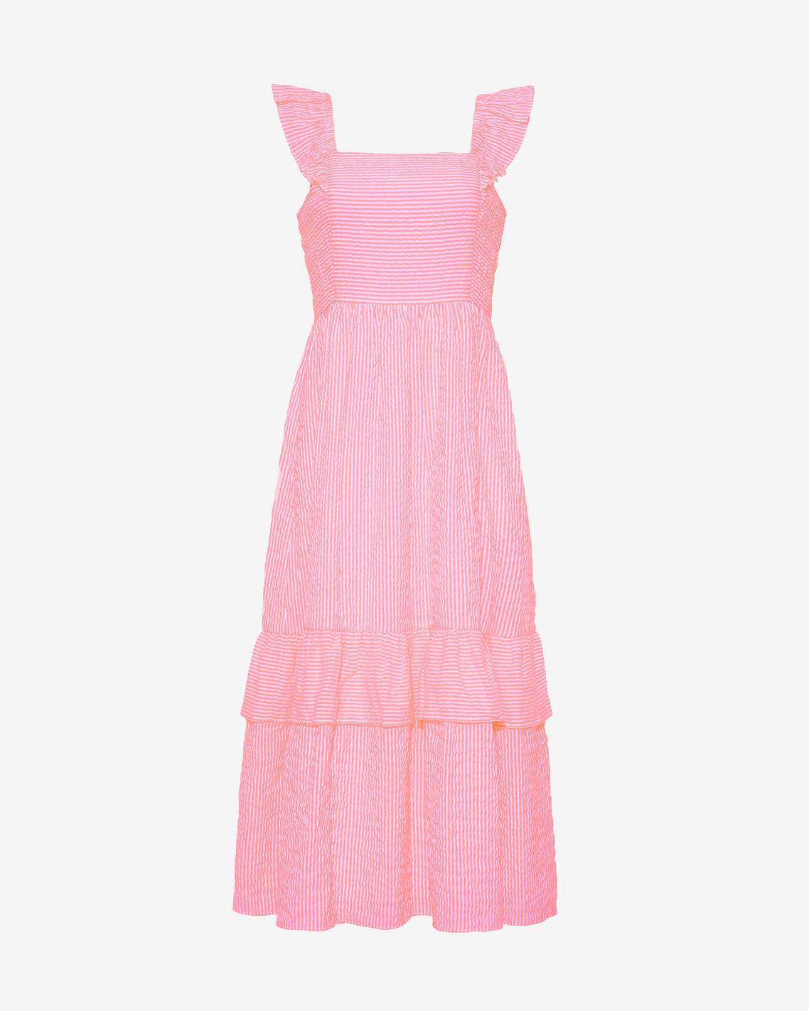 Carrie Midi Dress in Pink Seersucker