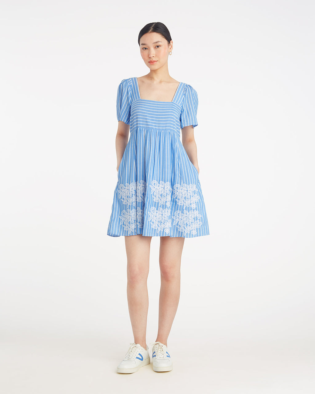 Dottie Babydoll Dress with Floral Embroidery