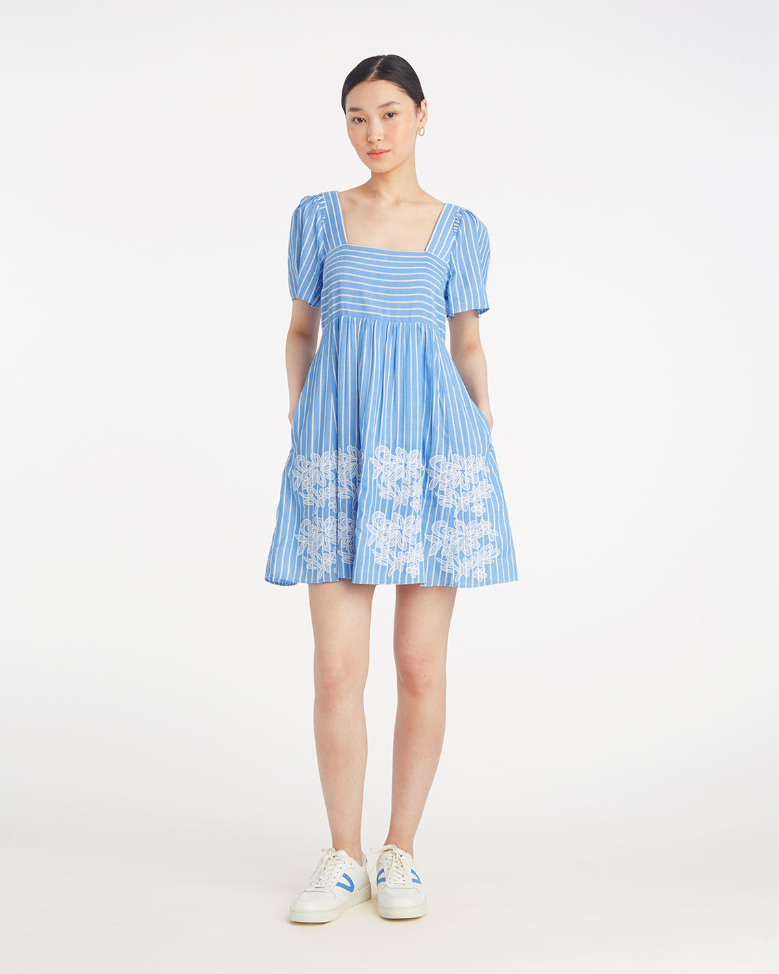 Dottie Babydoll Dress with Floral Embroidery