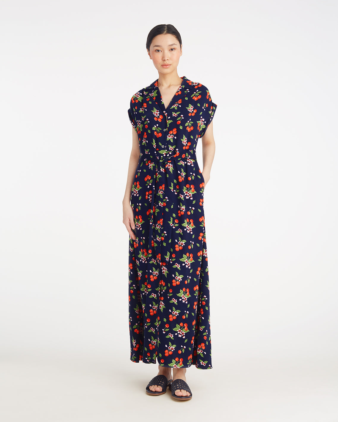 Devin V-Neck Midi Dress in Cherry Blossom