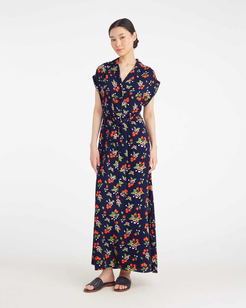 Devin V-Neck Midi Dress in Cherry Blossom