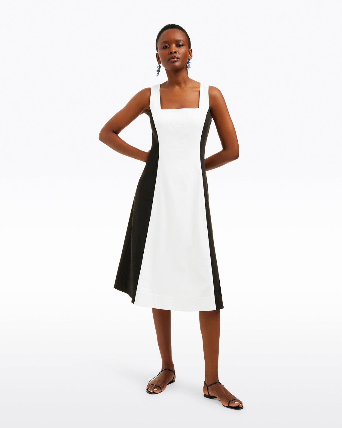 Genevieve Midi Dress in Black and White