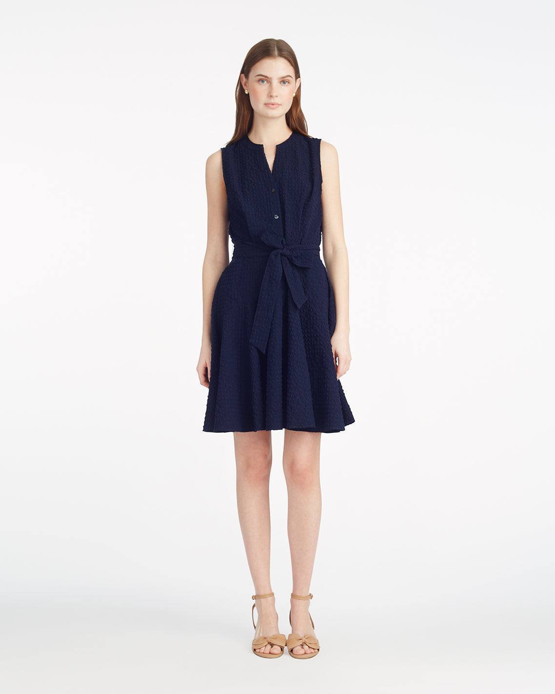 Avery Sleeveless Shirtdress in Seersucker
