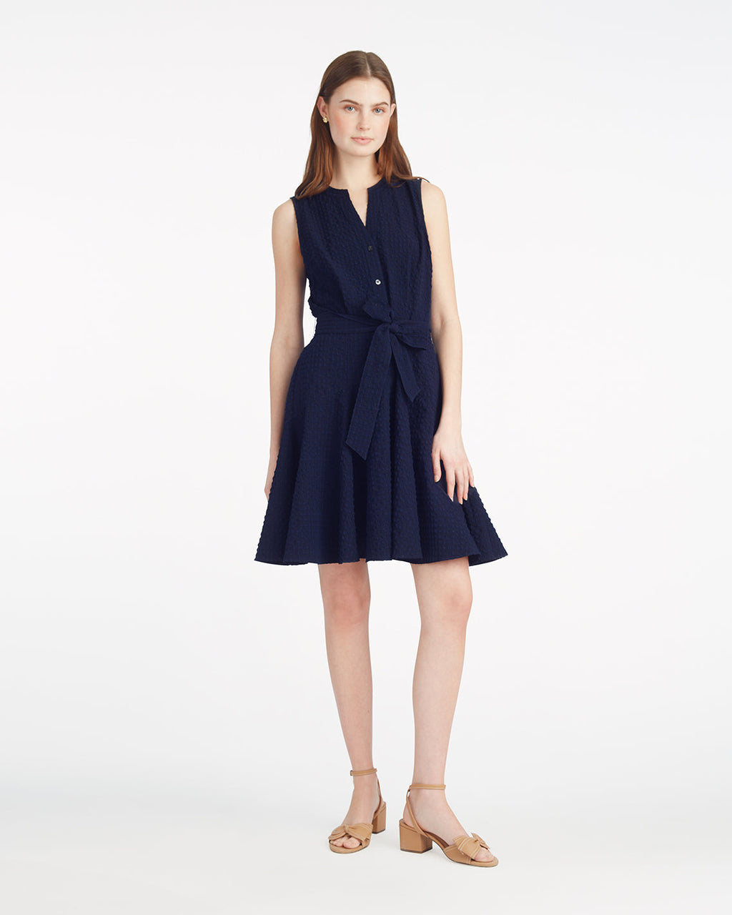 Avery Sleeveless Shirtdress in Seersucker