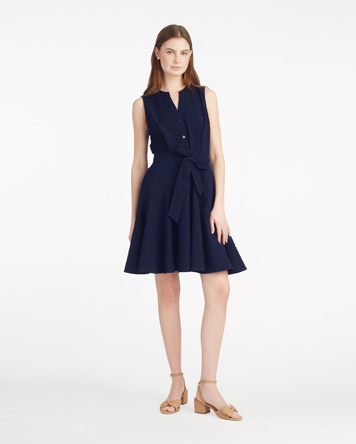 Avery Sleeveless Shirtdress in Seersucker
