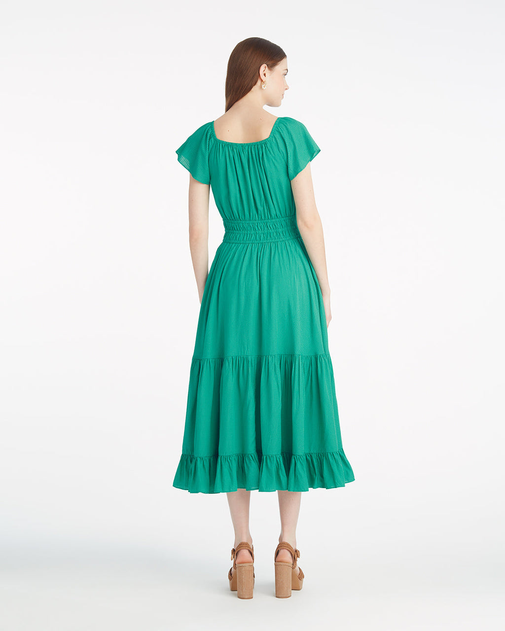 Berkeley Smocked Waist Midi Dress in Green