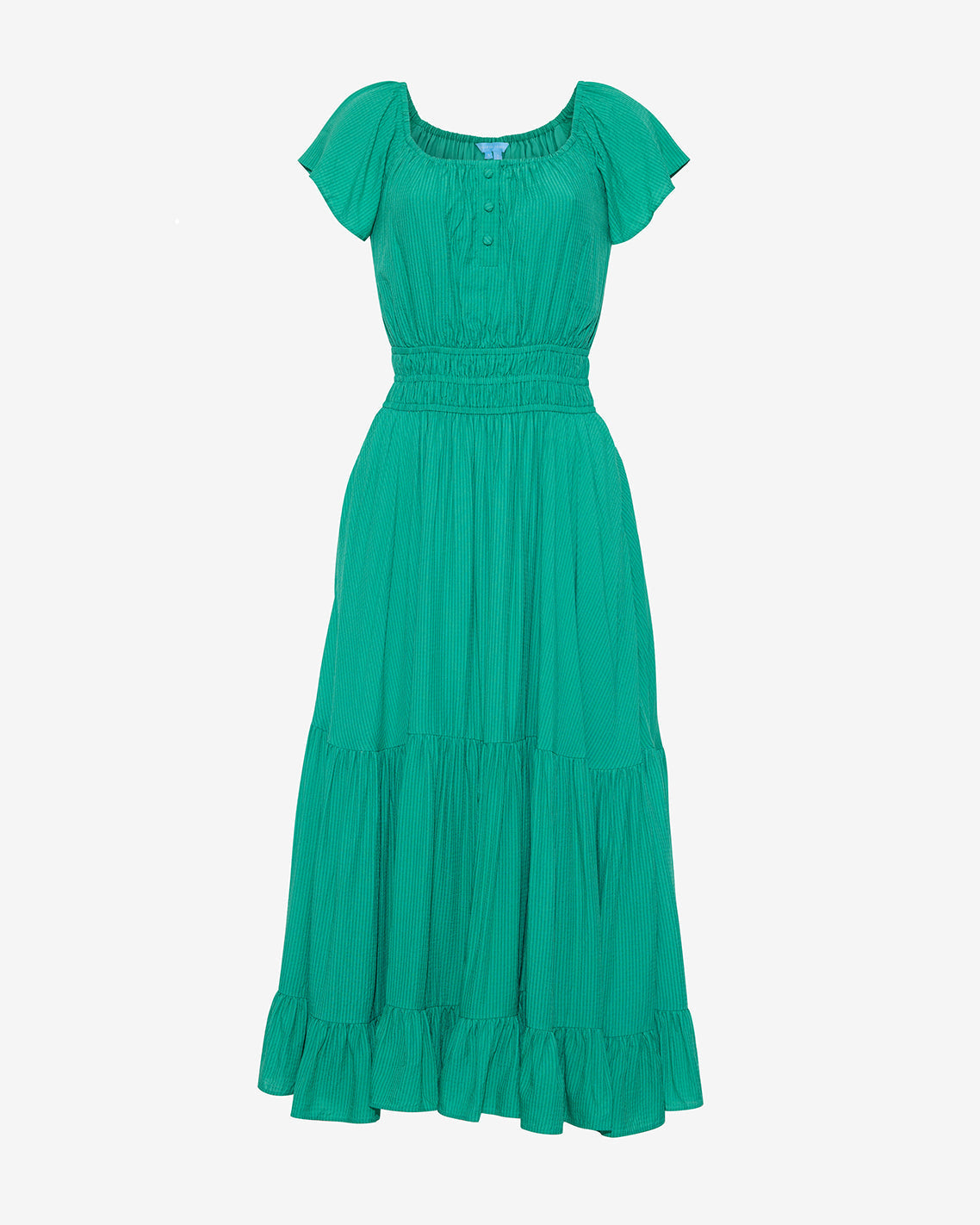 Berkeley Smocked Waist Midi Dress in Green