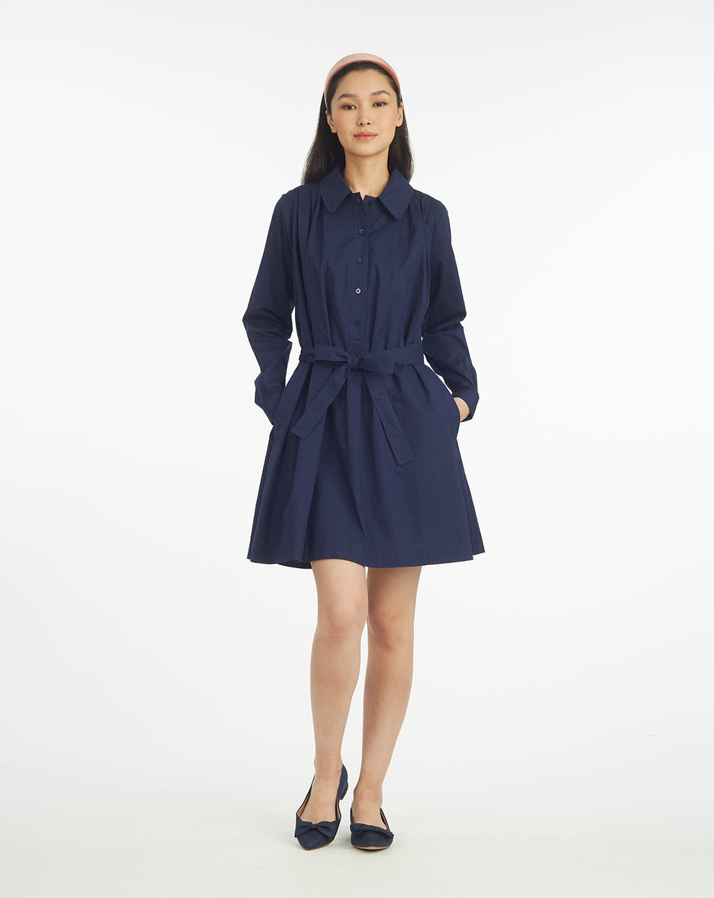 Ellie Pleated Shirtdress in Cotton Dobby