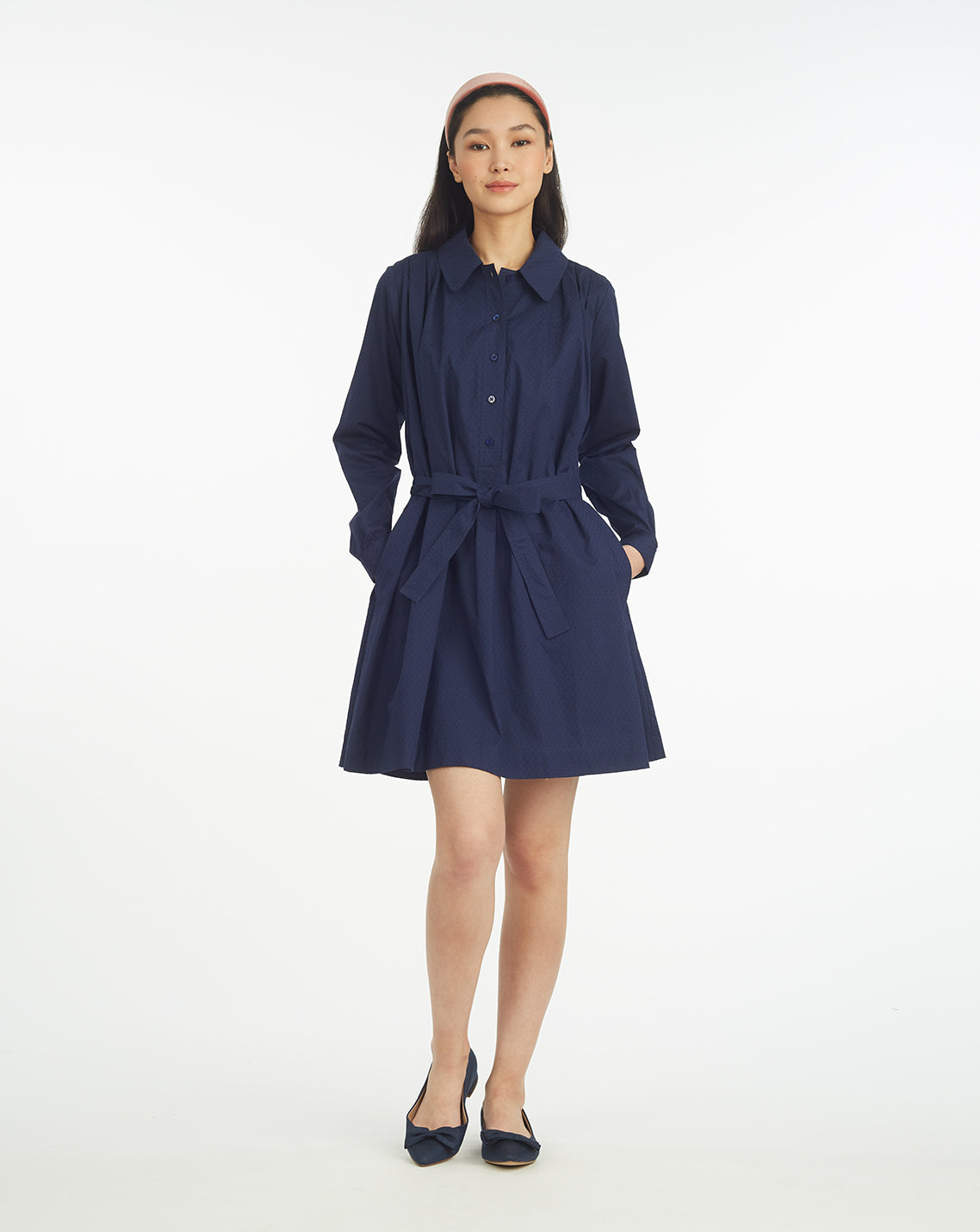 Ellie Pleated Shirtdress in Cotton Dobby