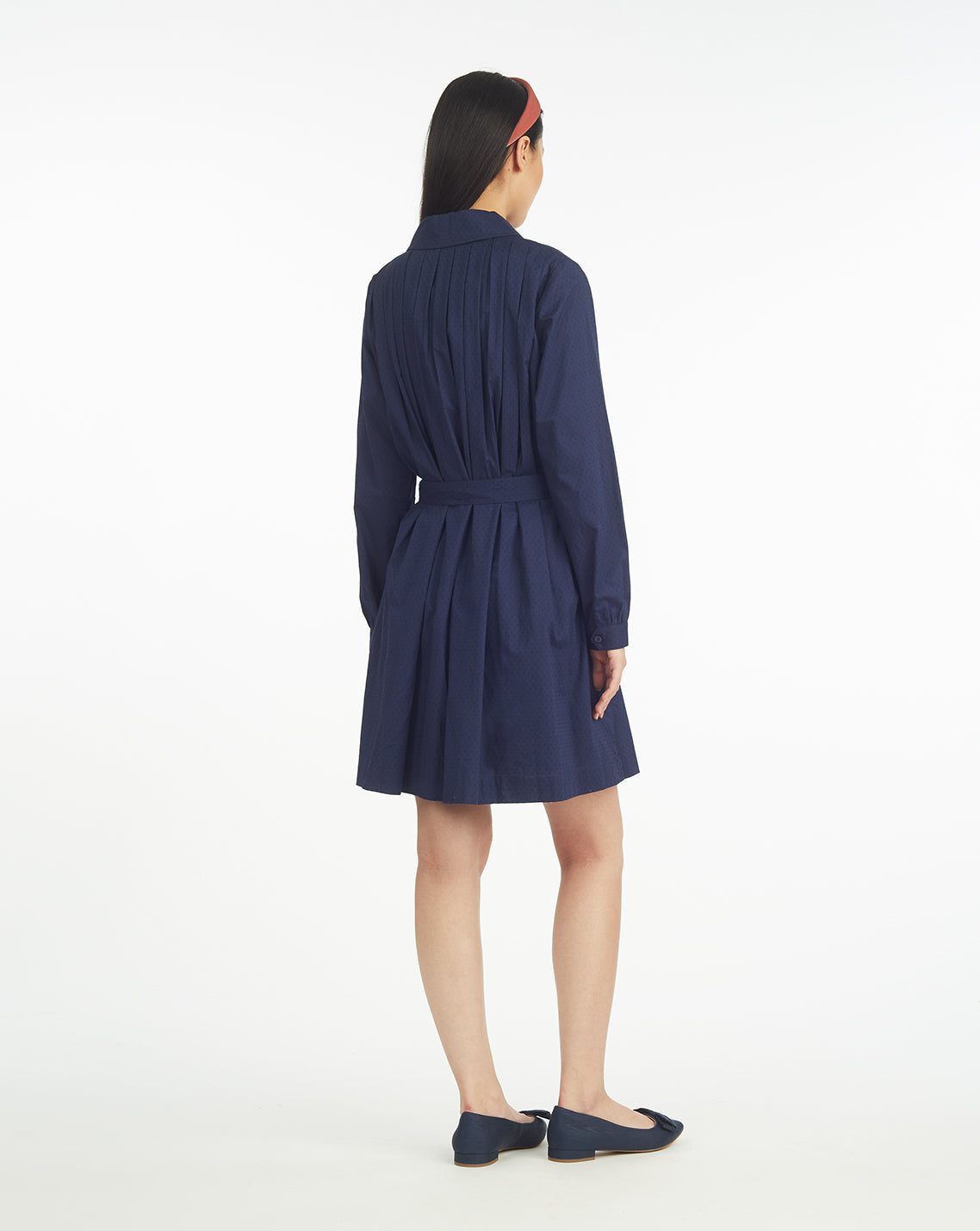 Ellie Pleated Shirtdress in Cotton Dobby