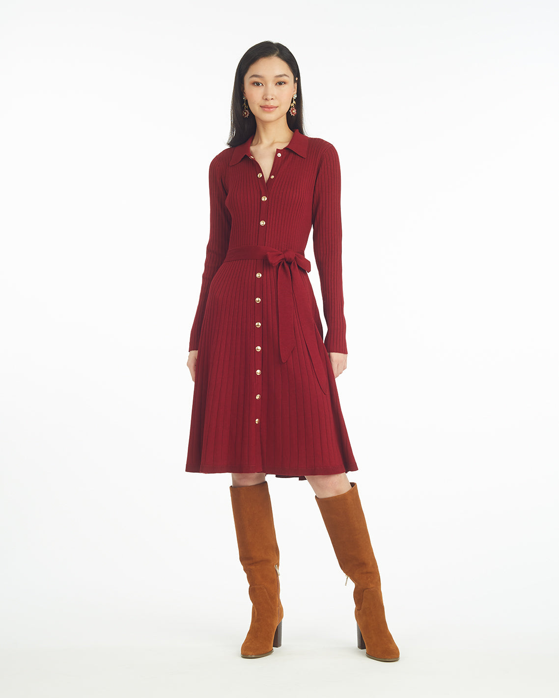 Monroe Knit Midi Dress in Burgundy