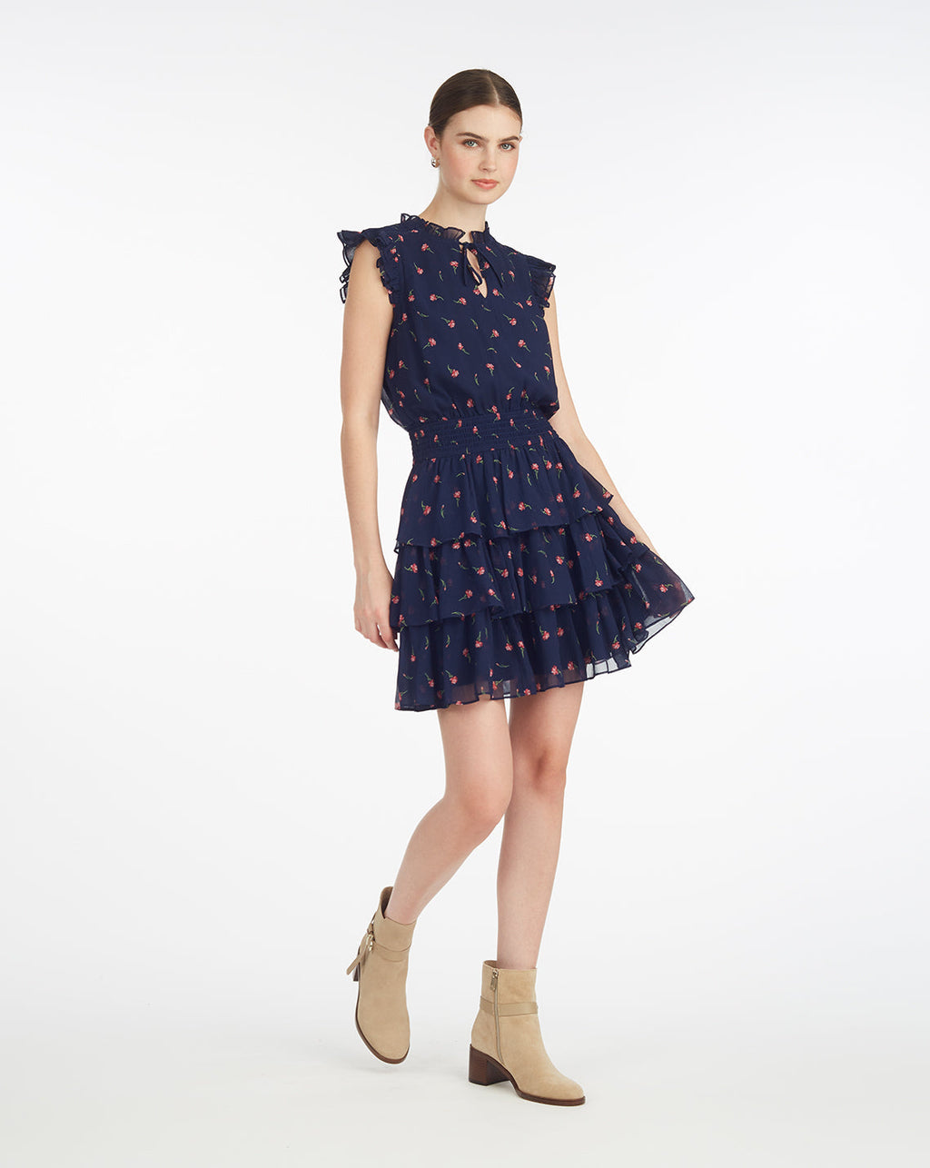 Alana Tiered Dress in Ditsy Autumn Flowers