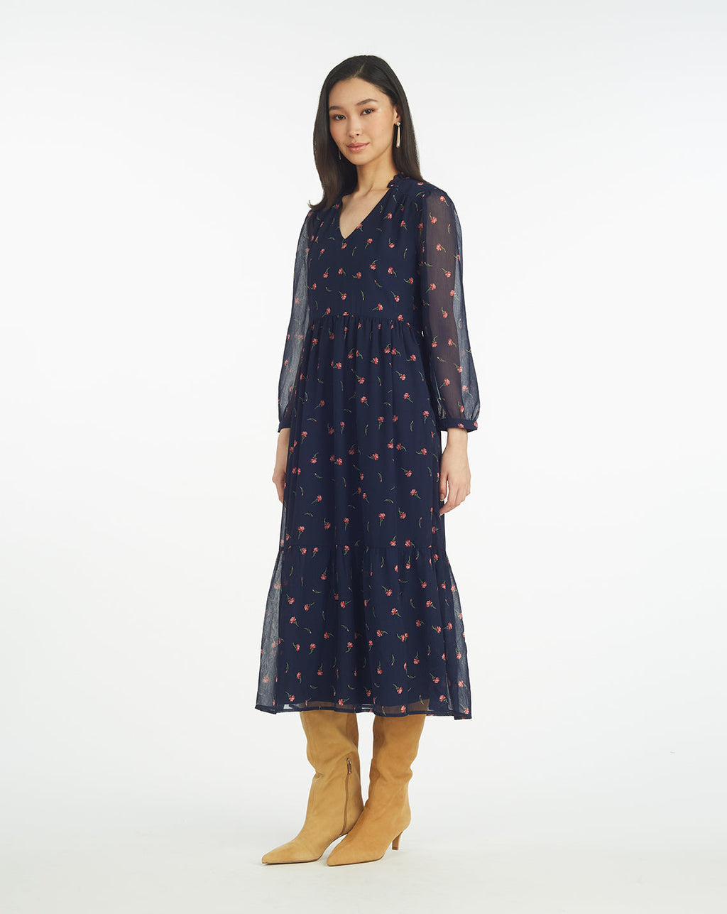 Katie Midi Dress in Ditsy Autumn Flowers