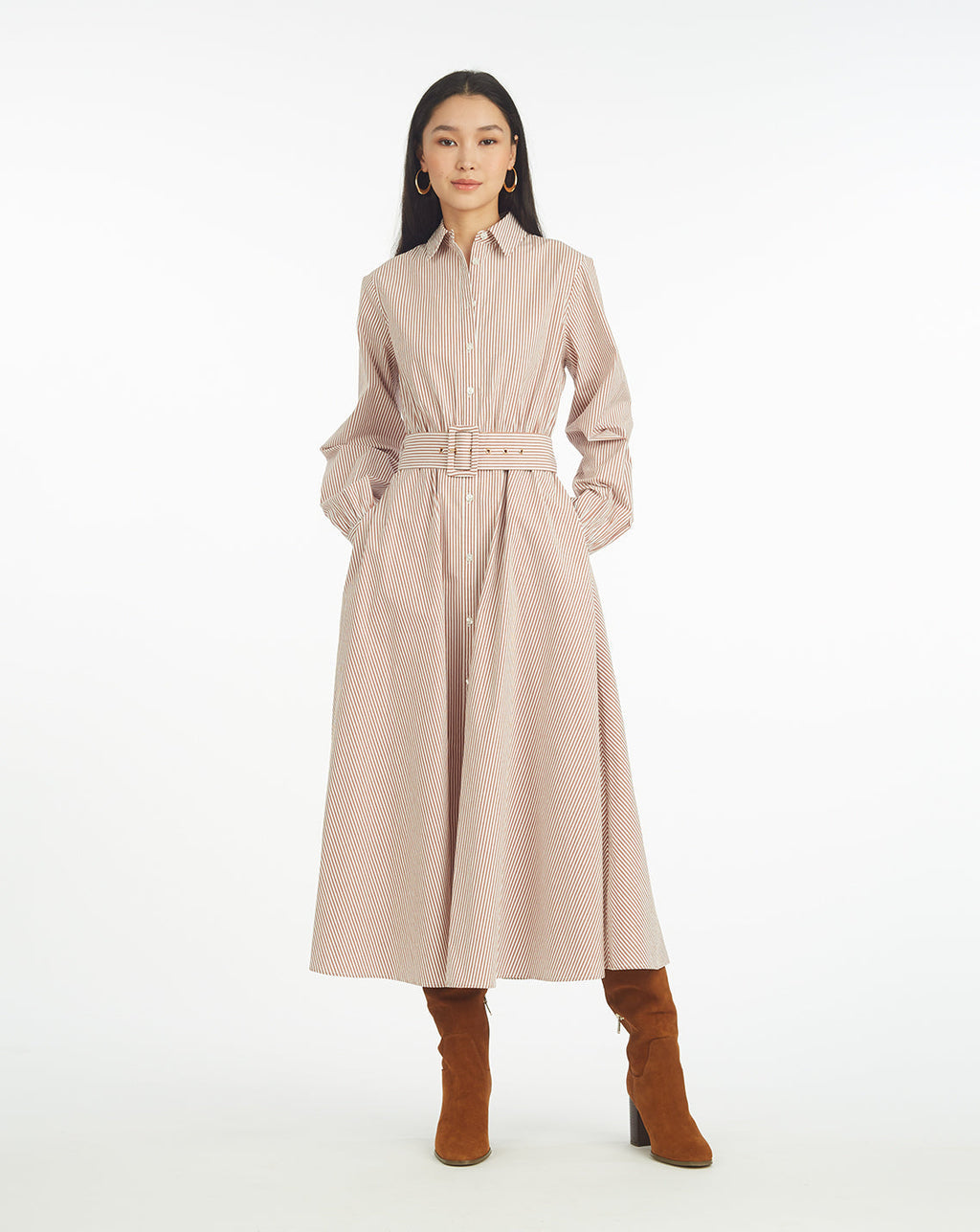 Eliza Midi Shirtdress in Rust Stripe