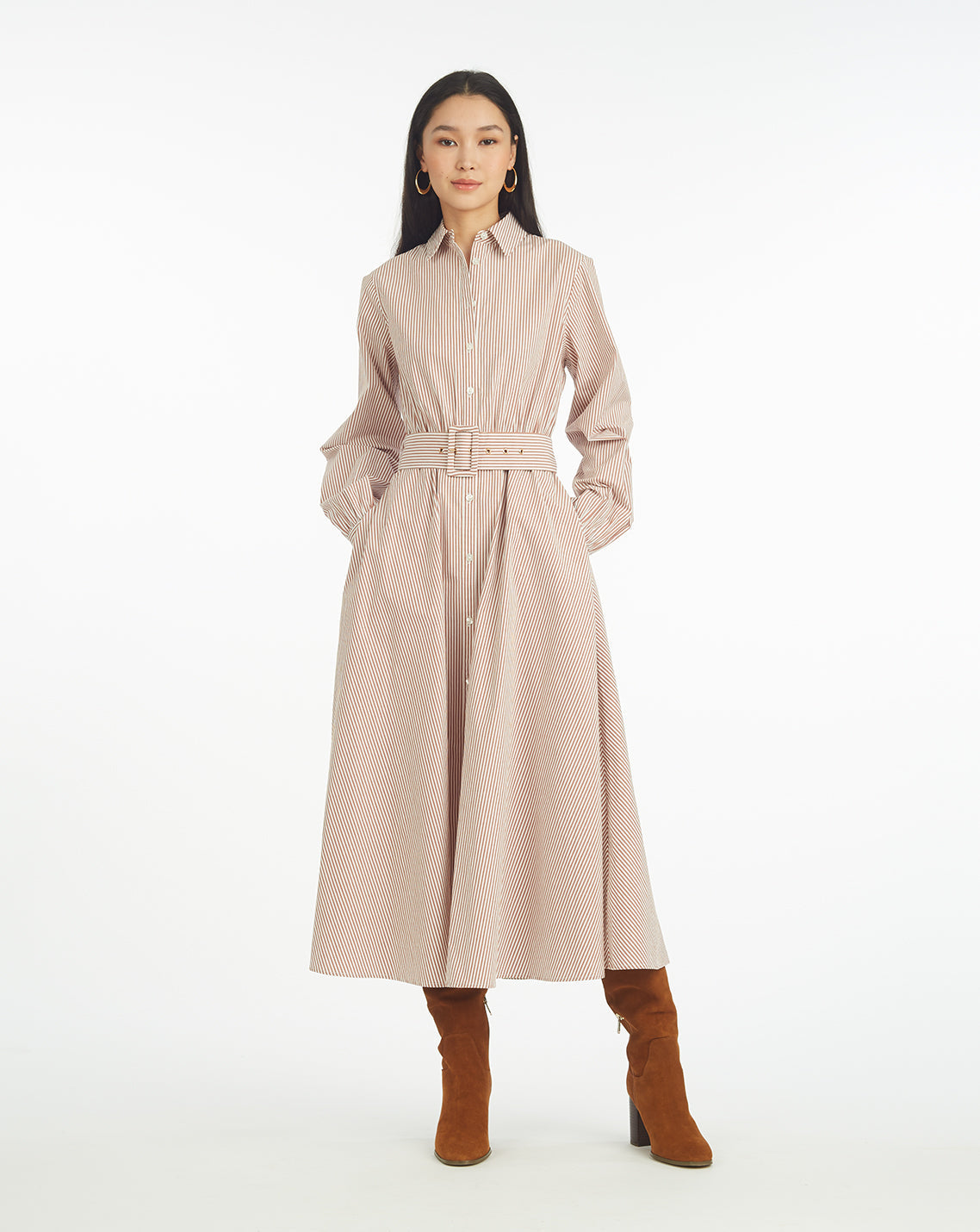 Eliza Midi Shirtdress in Rust Stripe