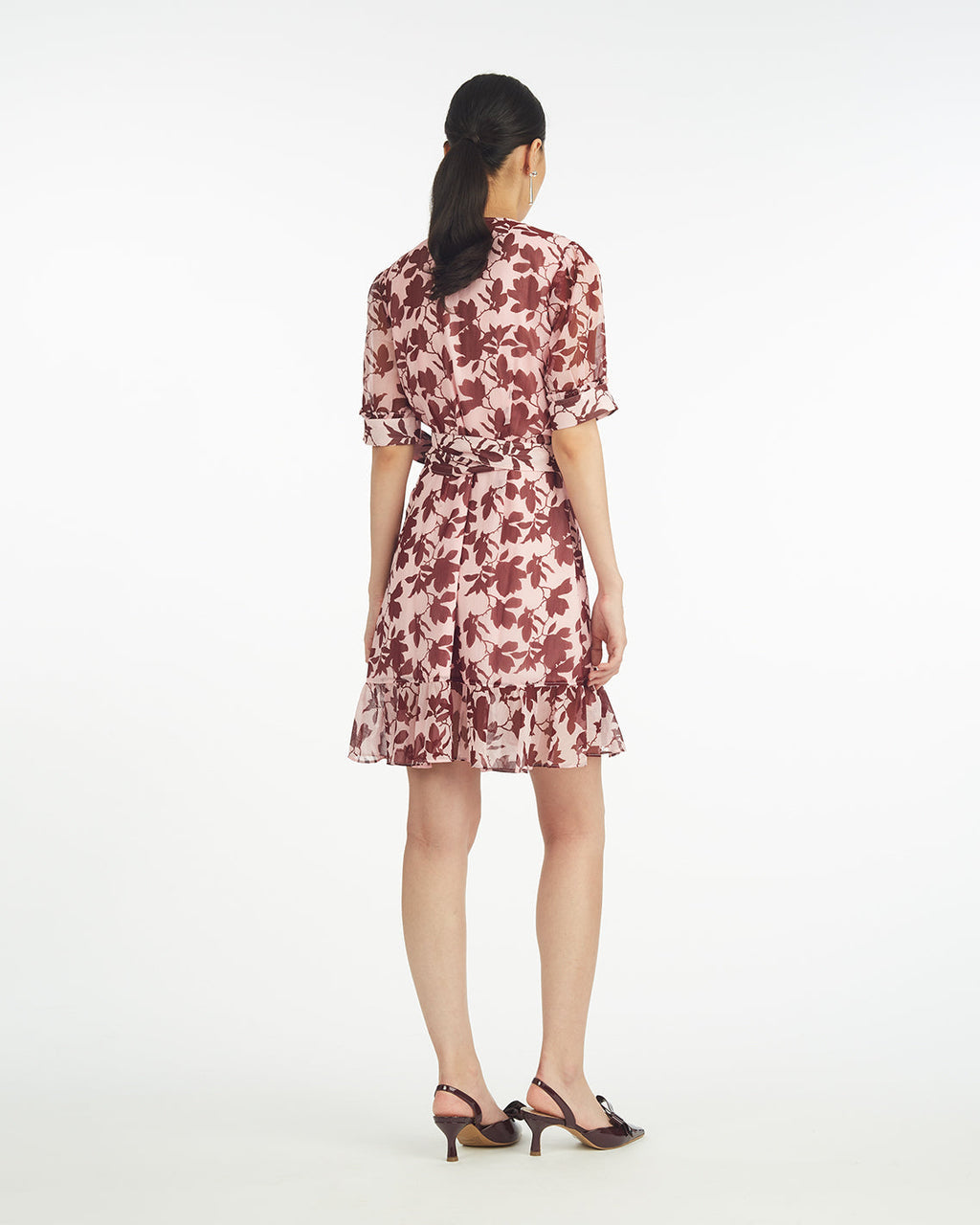 Ella Short-Sleeve Mini Dress in Burgundy Magnolia