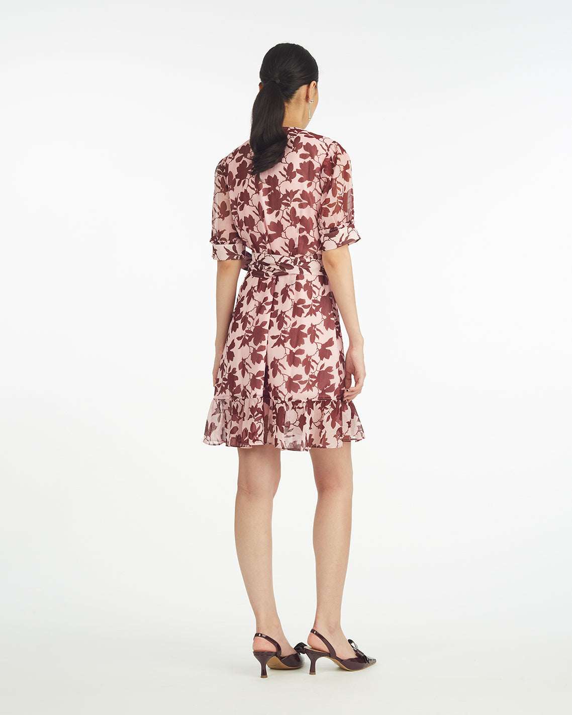 Ella Short-Sleeve Mini Dress in Burgundy Magnolia