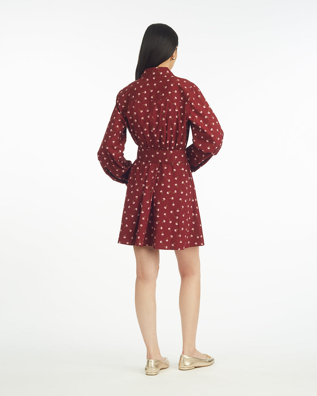 Lily Long-Sleeve Mini Dress in Burgundy Buds