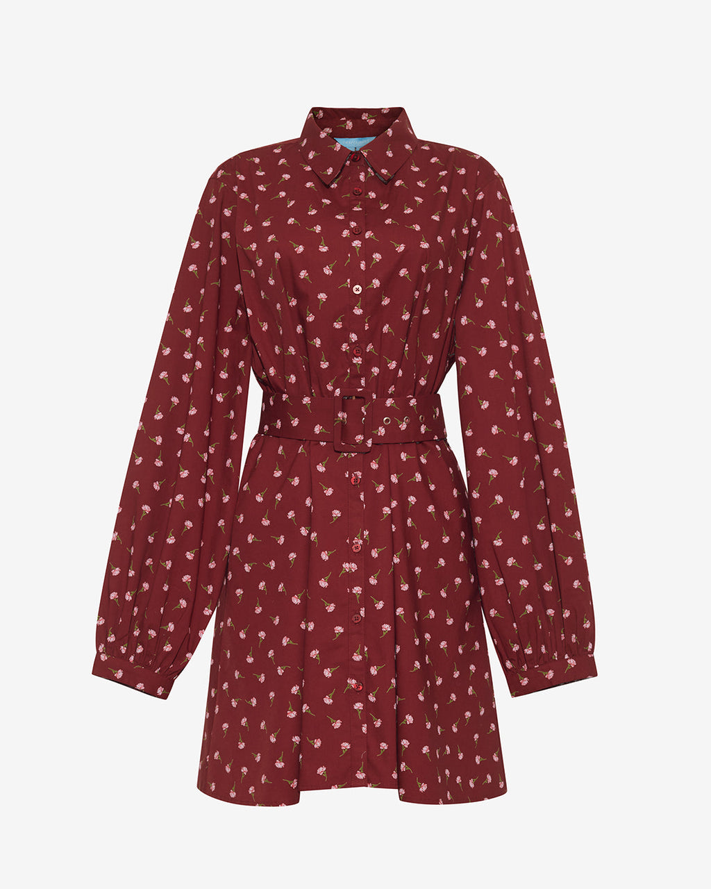 Lily Long-Sleeve Mini Dress in Burgundy Buds