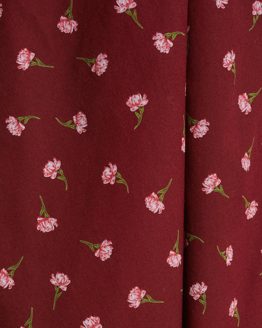 Lily Long-Sleeve Mini Dress in Burgundy Buds