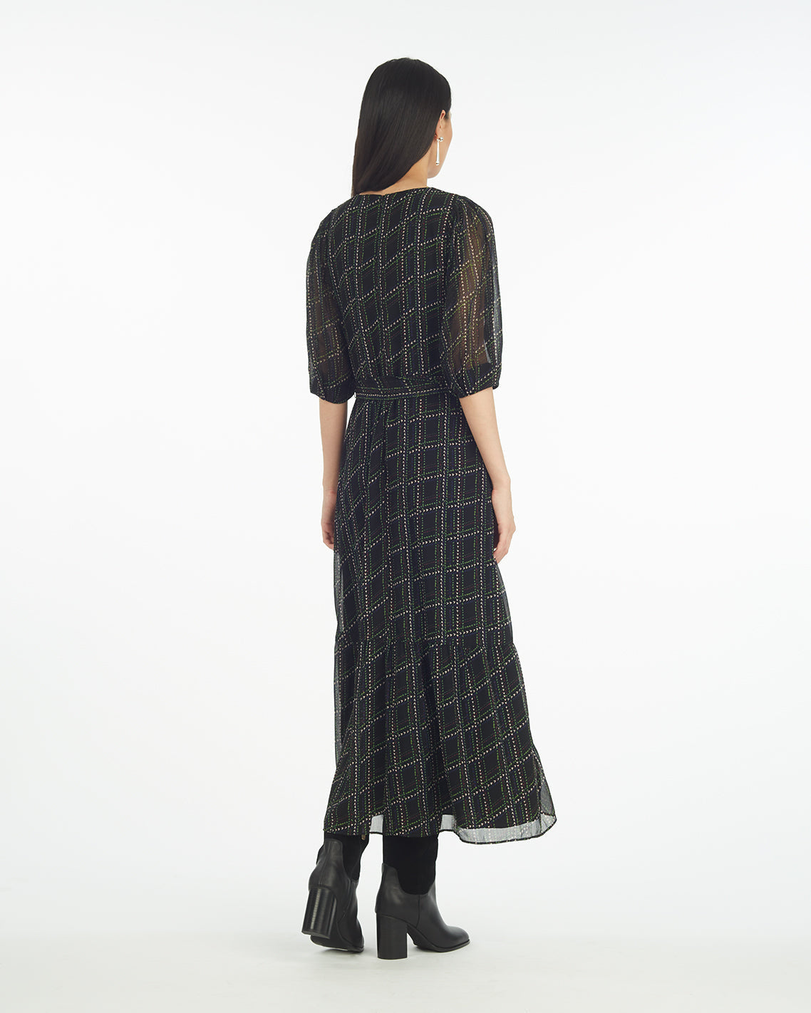 Sophie Tie Waist Midi Dress in Dainty Check