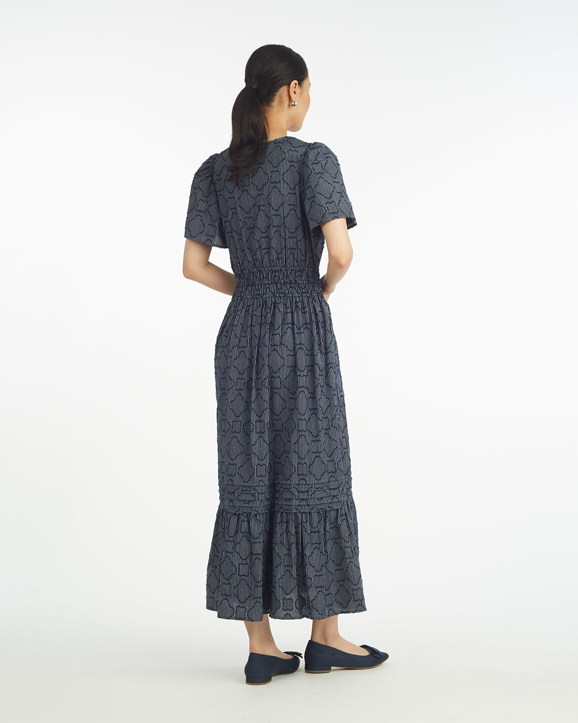 Hollie Midi Dress in Navy Textured Stripe