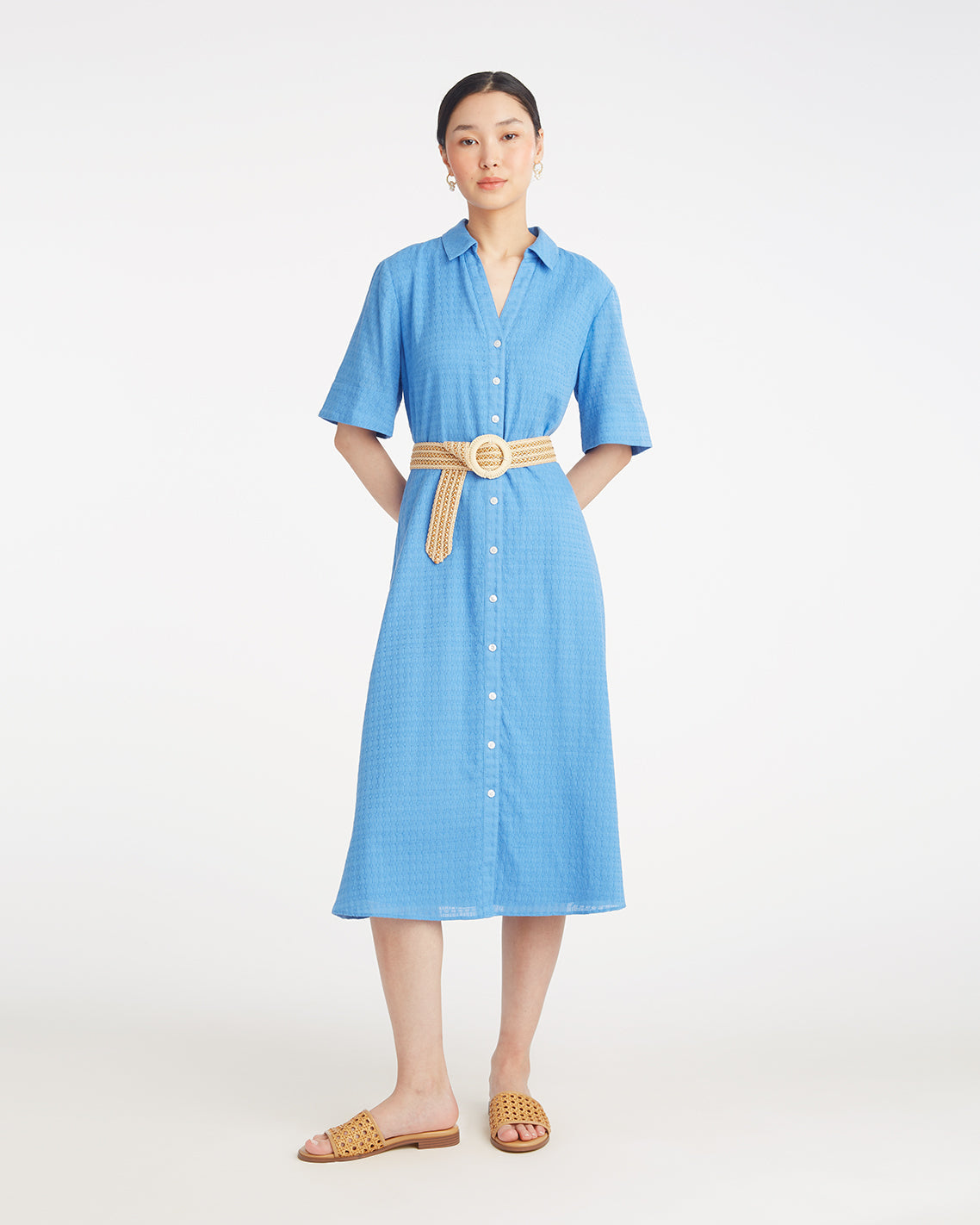 Annika Midi Shirtdress in Textured Cotton