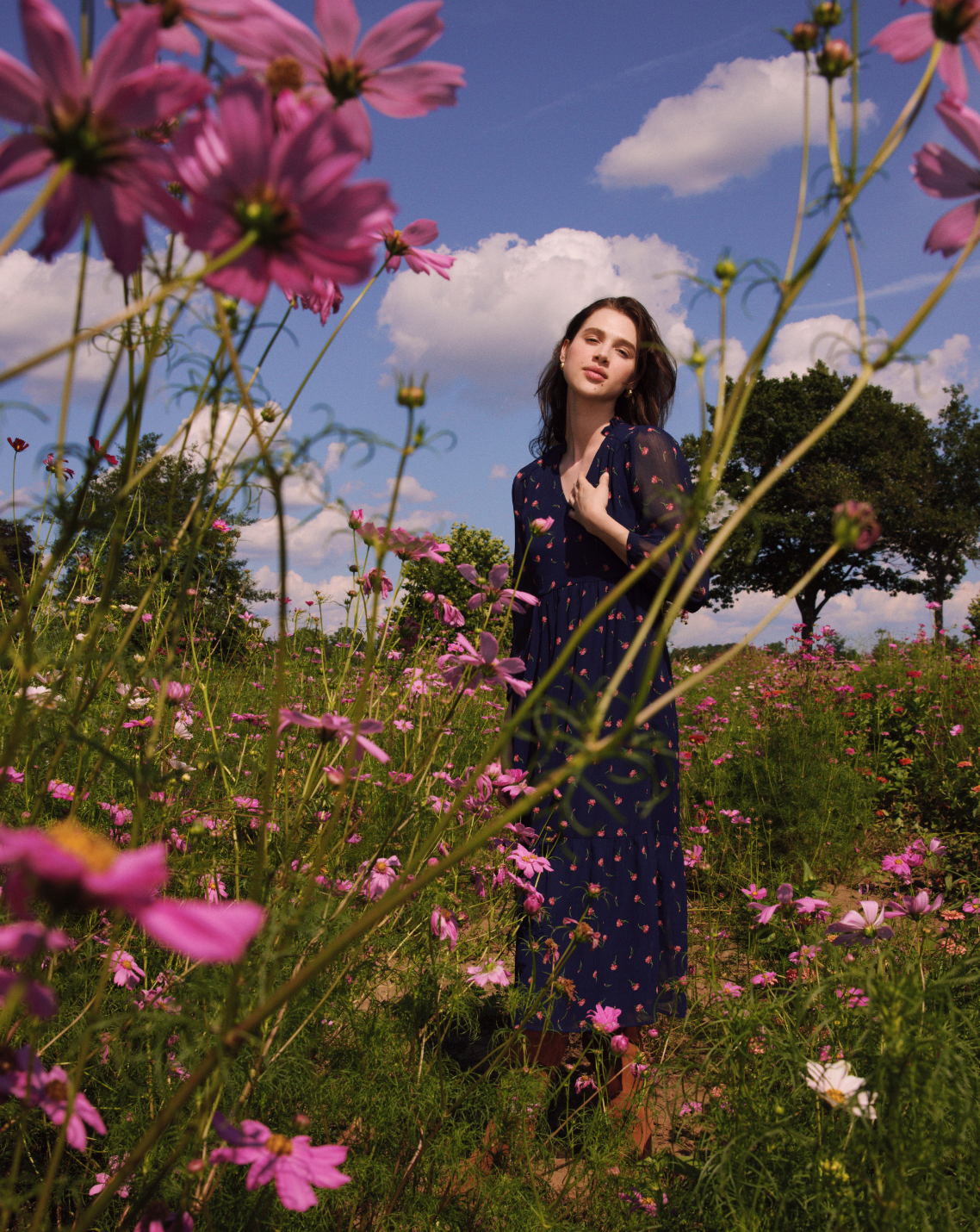 Katie Midi Dress in Ditsy Autumn Flowers